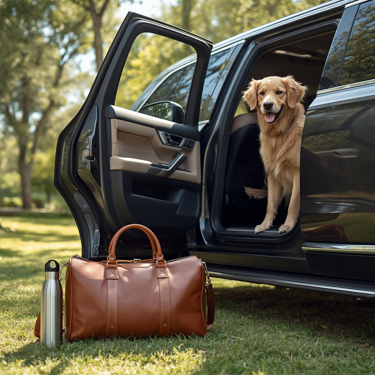 PawlyLuxe luxury pet travel bag and portable dog water bottle outdoor essentials