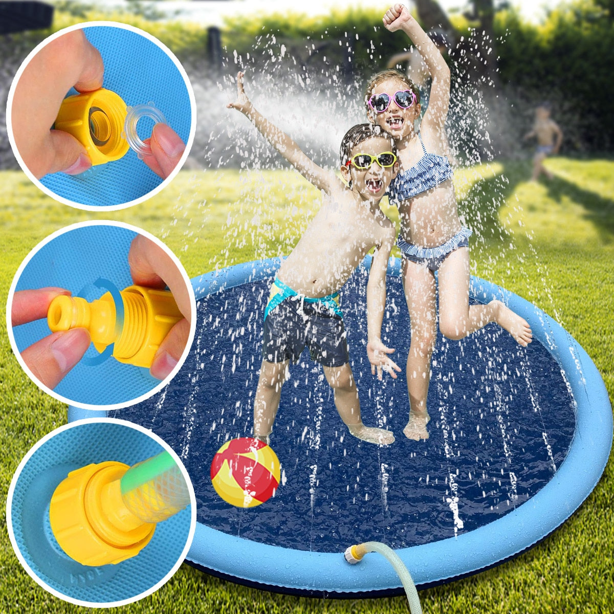Non-Slip Dog Splash Sprinkler Pad - 150cm Outdoor Water Play Mat
