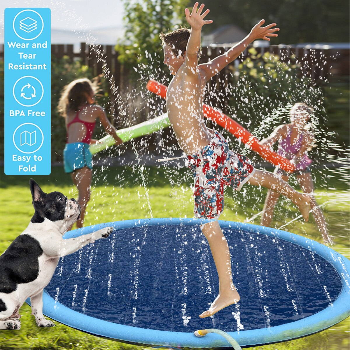 Non-Slip Dog Splash Sprinkler Pad - 150cm Outdoor Water Play Mat